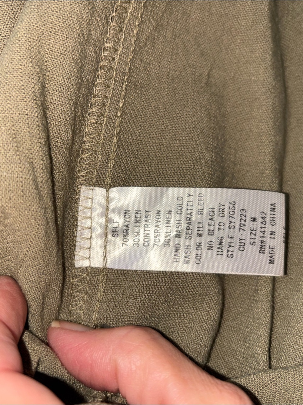 She + Sky Olive Green Tiered Button-Front Dress with White Trim - Picture 3 of 5